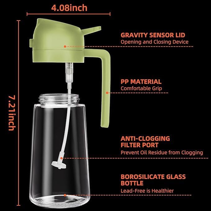 2-in-1 Oil Sprayer and Dispenser Bottle - 500ML for Kitchen, Cooking, BBQ, Air Fryer, Salad, Frying, Baking | Transparent